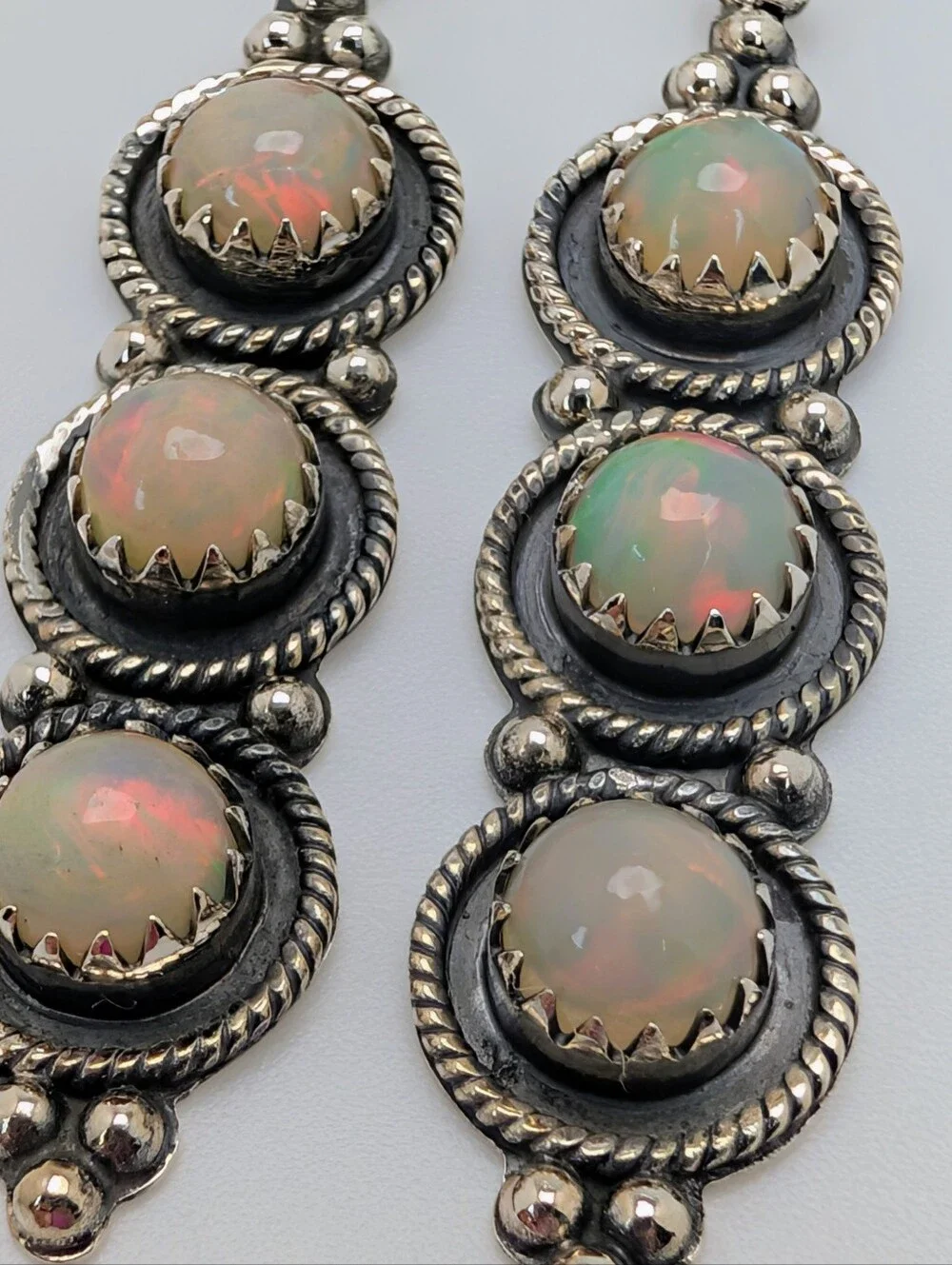 Ethiopian Opal S925 Sterling Silver Gemstone Dangle Statement Earrings